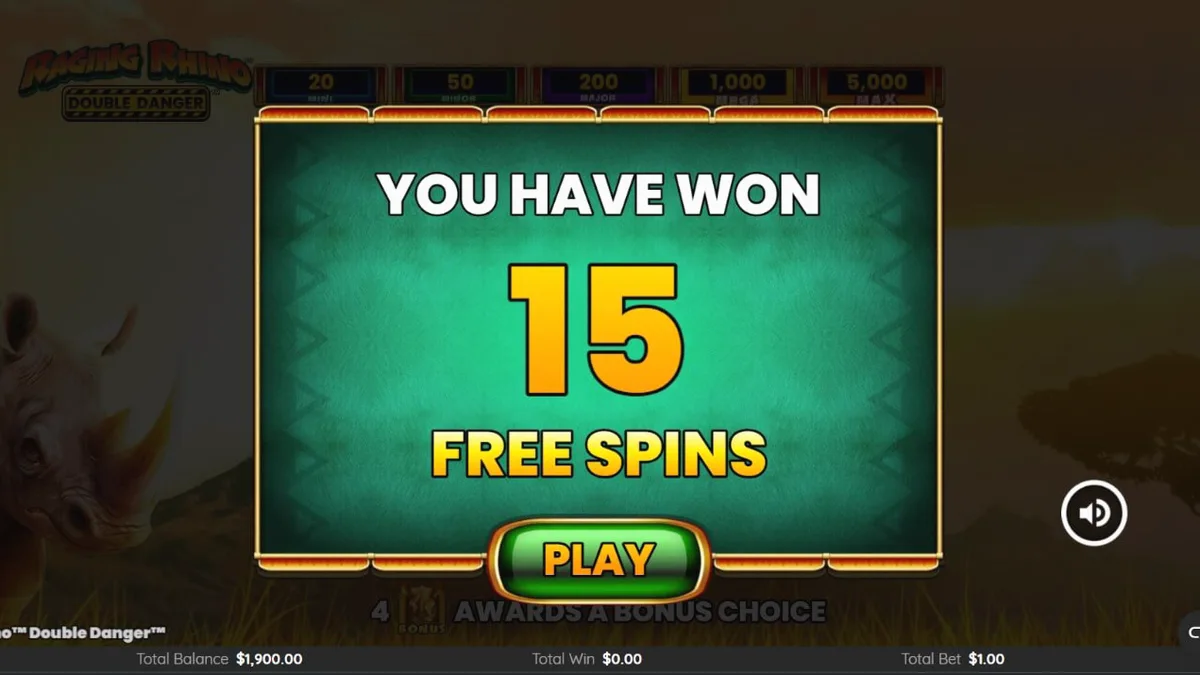 Pemandangan sabana Afrika dalam slot Raging Rhino Double Danger